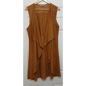 Bagatelle womens large long leather perforated tan western vest rodeo cowgirl